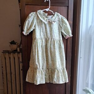 H&M Girls US 7 Yellow And Green Ditzy Floral Collared Tiered Cottagecore Dress